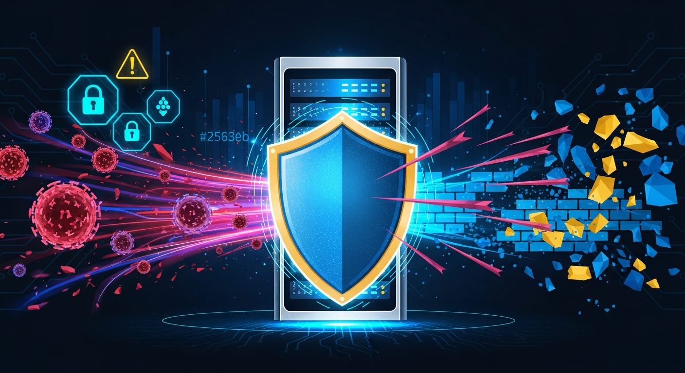 Shield protecting a server rack from attack vectors like poisoned data streams and prompt injection